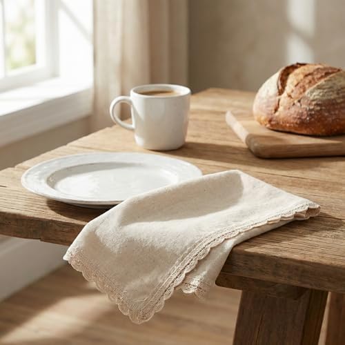 The Beer Valley Set of 12 Flax Lace Cloth Napkins 20x20 Inch - Natural - Image 2