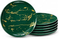 10-Inch Ceramic Dinner Plates Set of 6, Green and Gold Marble by Loymokinar