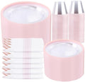 I00000 350 Pcs Clear and Pink Plastic Plates Dinnerware Set for 50 Guests by I00000