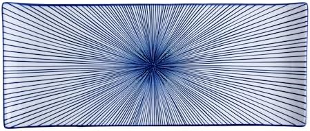 12" Rectangular Plates - Long Serving Trays for Sushi, Pasta, Chips, Appetizer, Cake - Ceramic Rectangle Platter for Party, Restaurant, Banquet (16Pack, Blue Radial) - Image 2