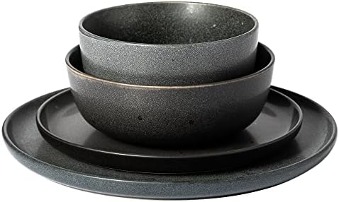 Gibson Elite James Street Stoneware Matte Reactive Double Bowl Dinnerware Set - Truffle Grey, Service for 4 (16pcs) - Image 6