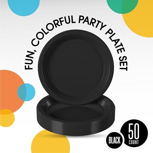 Exquisite Party Solids Black Plastic Plates For Party 7" Black Disposable Plates For Party Supplies 100 Pcs Plastic Dinnerware Sets Heavy Duty 350 GSM Disposable Dinnerware Set - Image 2