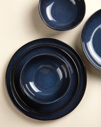 Pokini 10 Inch Ceramic Dinner Plates Set of 6, Wavy Rim Stoneware Plates - Image 3