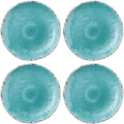 UP Crackle Melamine Round Dessert Plates, Small Serving Plates, for Appetizer, Snacks, and Side Dishes, Turquoise, 6 Inch, Set of 4 by UPware