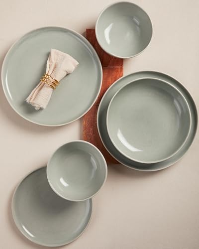 Pokini Stoneware Dinnerware Sets for 8, 32Pcs Ceramic Plates and Bowls Sets by Pokini