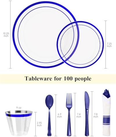 Goodluck 700 Pcs Disposable Clear Blue Plates and Napkins Party Supplies - Image 2