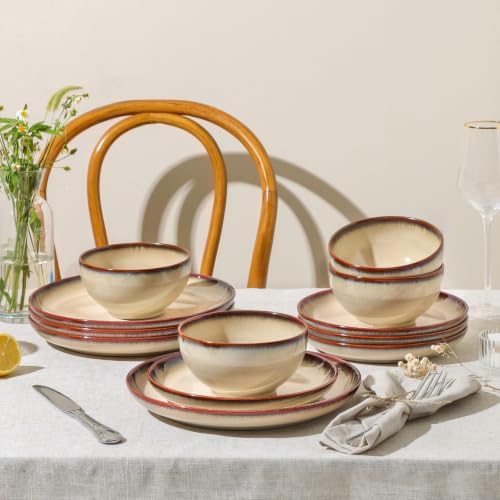DOMICREVERY Ceramic Dinnerware Sets for 6, 18-piece Plates and Bowls Sets - Image 4