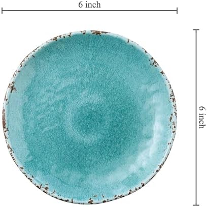UP Crackle Melamine Round Dessert Plates, Small Serving Plates, for Appetizer, Snacks, and Side Dishes, Turquoise, 6 Inch, Set of 4 - Image 3