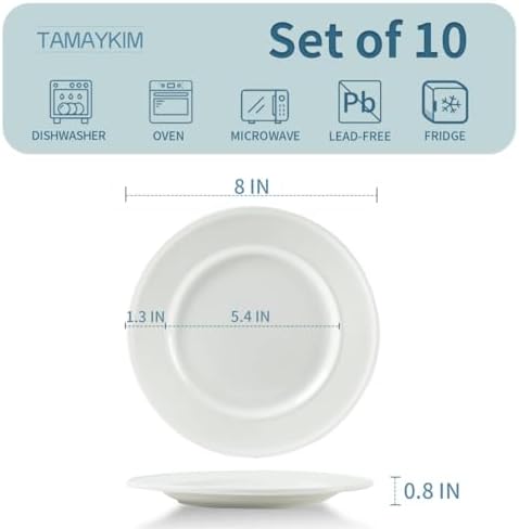 10 Pieces 8 Inch Porcelain Salad Plates, Dessert Dinnerware Sets - Image 2
