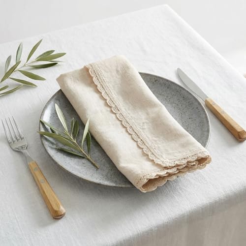 The Beer Valley Set of 12 Flax Lace Cloth Napkins 20x20 Inch - Natural - Image 6