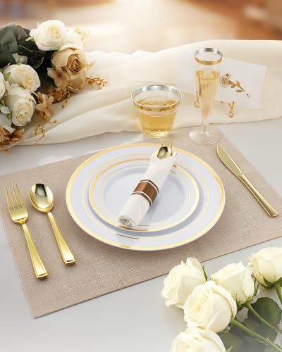 Goodluck 320PCS Gold Plates Sets, Fancy Disposable Dinnerware for 40 Guests - Image 3