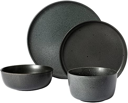 Gibson Elite James Street Stoneware Matte Reactive Double Bowl Dinnerware Set - Truffle Grey, Service for 4 (16pcs) - Image 5
