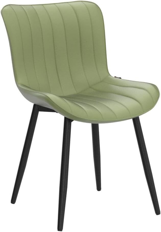 YOUNUOKE Mid-Century Modern Dining Chairs Set of 2, Olive Green PU Leather Upholstered Kitchen Chairs with Black Metal Legs, Armless Accent Side Chair for Dining Room, Guest Reception Room