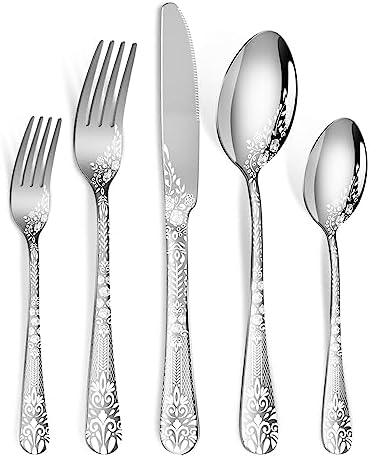40 Piece Silverware Set, Stainless Steel Flatware Cutlery Set Service for 8, Mirror Polished Tableware Eating Utensils Set for Home Kitchen, Include Knife Fork Spoon Set, Dishwasher Safe by Remoxye