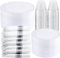 WELLIFE 350-Piece Silver Plastic Dinnerware Set - Disposable 10.25" Dinner Plates, 7.5" Dessert Plates, 9oz Silver Rim Cups & Cutlery for Weddings - 50 Guest Service - Elegant Disposable Silverware by WELLIFE