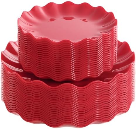 LIYH Red Christmas Plastic Plates Reusable Unbreakable, Dishwasher 25Guests by LIYHLoveinyourheart