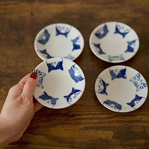 Japanese Cat Design Ceramic Small Plates - Set of 4 - Great for Sushi, Dips, & Desserts, Cat Quintet - Image 2