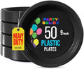 Party Solids 33% Thicker Black Plastic Plates 9" Party Plates 50 Pcs by Exquisite