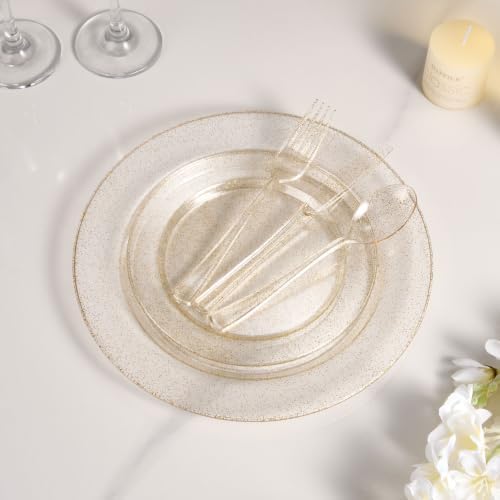 BESTVIP 600PCS Gold Glitter Dinnerware Set for 100 Guests, Plastic Plates - Image 5