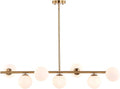7 Lights Modern Sputnik Chandelier Globe White Glass Shade Brass Linear Mid Century Farmhouse Pendant Light Fixture for Kitchen Island Bedroom Dining Lighting (Gold)