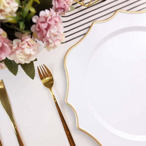 Set of 12 White Chargers for Dinner Plates, 13 Inch Scalloped Plastic Decorative Table Charge Service Plates for Wedding, Holiday, Thanksgivng, Christmas - Image 4