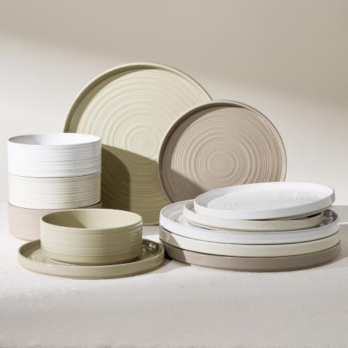 Stoneware Dinnerware Sets, Plates, Bowls, Dishes Set for 4 by FamiwarePremium
