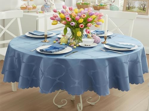 Newbridge Holiday Ribbons Bows Blue 60 x 102 Oval Tablecloth by HomeBargainsPlus