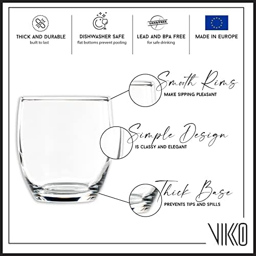 Vikko Mini 7 Ounce Drinking Glasses, 2.9” Diameter x 3.2” Thick and Durable Glass, For Water, Juice, Soda, or Wine, Dishwasher Safe, Set of 6 Small Clear Glass Tumblers