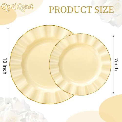 72PCS Yellow Plastic Plates, Wavy Plates with Gold Rim - Image 3