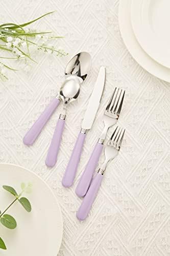 ANNOVA Stainless Steel Colorful Tableware Kitchen Flatware Set Utensils, Includes Dinner Knives, Forks, Spoons, Salad Forks & Dessert Spoons, Modern Rounded Shape (Lilac, 20 Pieces) - Image 5