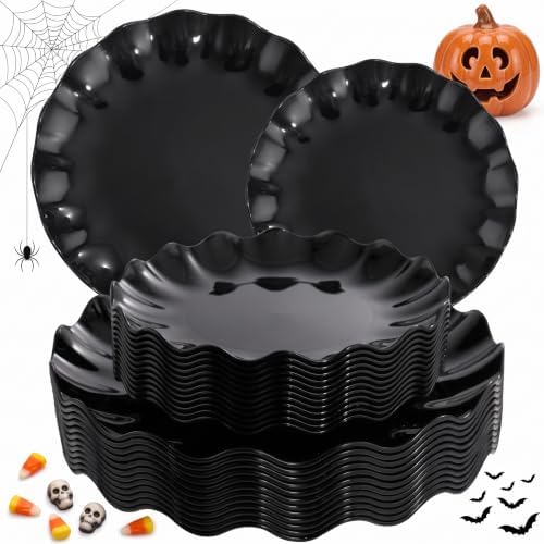 LIYH 24 Pcs Black Plastic Plates Reusable – Unbreakable, Dishwasher Safe by LIYHLoveinyourheart
