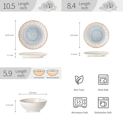 DOMICREVERY Ceramic Dinnerware Sets for 4, 12 pcs Plates and Bowls Sets - Image 3