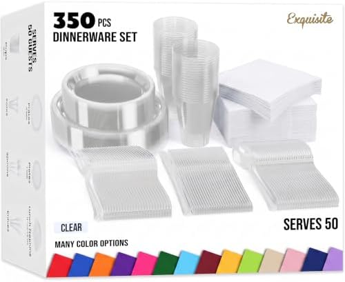 Exquisite 350 Pcs Clear Plates and Napkins Party Supplies Plate Sets by Exquisite
