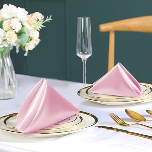 Pink Satin Napkins and Napkin Rings Set, 100 Pack, 12 x 12 Inch - Image 4