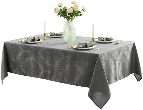 Newbridge Barcelona Damask Fabric Tablecloth, 60 x 144 Inch Rectangle, Grey – No Iron, Soil Resistant Table Cover for Dining, Parties and Holidays - Image 6
