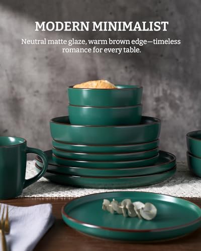 Famiware Mercury 24-Piece Dinnerware Set with Pasta Bowls, Dark Green - Image 4