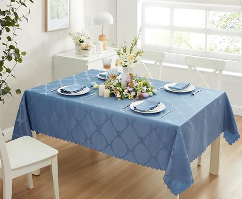 Newbridge Ribbons and Bows Damask Fabric Tablecloth, Blue, 60 x 102 Inch Rectangle, Wrinkle & Stain Resistant Table Cover - Image 5