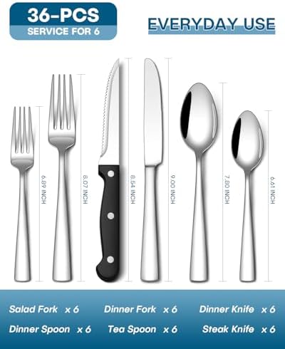 Stapava 36-Piece Silverware Set with Steak Knives, Food-Grade Stainless Steel Flatware Set for 6 Mirror Polished Cutlery Utensil Sets Include Dinner Knives Spoons and Forks Set Dishwasher Safe - Image 2
