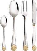 Silverware Set Limited Edition – 24 Piece Dinnerware Set – Flatware Set for 6 – Silver Tableware Set w/Gold Accents – Great for Family Gatherings & Daily Use – Spoons, Knives, Teaspoons, Forks by TrendyW