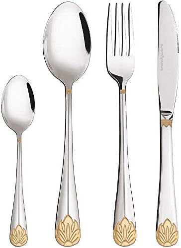 Silverware Set Limited Edition – 24 Piece Dinnerware Set – Flatware Set for 6 – Silver Tableware Set w/Gold Accents – Great for Family Gatherings & Daily Use – Spoons, Knives, Teaspoons, Forks by TrendyW