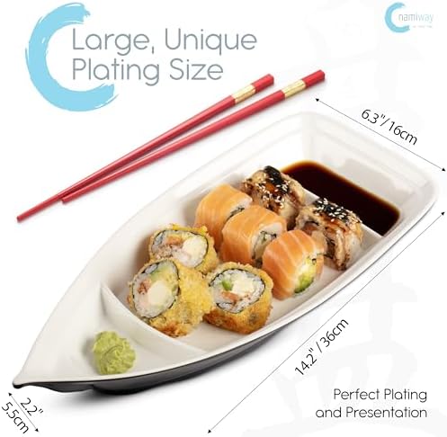 Sushi Boat Serving Tray - Set of 2 Elegant Serving Dishes - Nearly Unbreakable Melamine Plastic Plate - Top Dishwasher Safe - Image 2