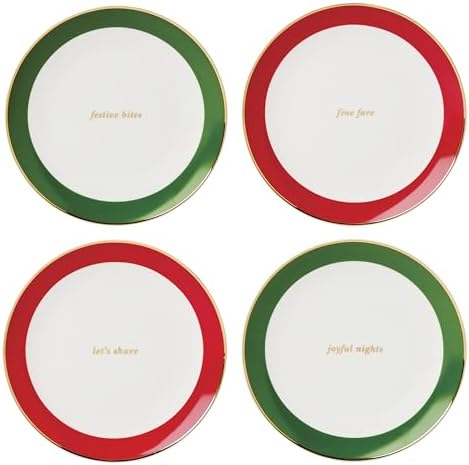 kate spade new york Evergreen Rim Christmas Plates, Appetizer Set for 4 by Unknown