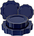 WDF 50PCS Navy Blue Disposable Plates Fancy Blue Plates with Gold for Party by WDF