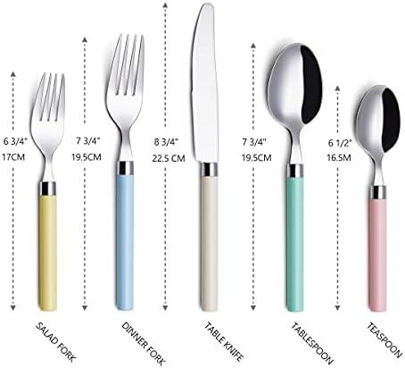ANNOVA 20 Piece Silverware Set, Service for 4, Stainless Steel Colorful Pastel Tableware Kitchen Flatware Set Utensils, Includes Dinner Knives, Forks, Spoons, Salad Forks & Dessert Spoons (Mix 68) - Image 5