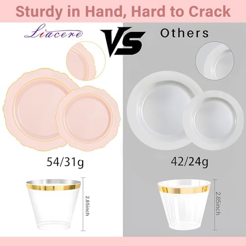Liacere 700PCS Pink Plastic Plates-Dinnerware Sets for 100 Guests-200 Disposable Plates(10inch,7inch),300 Pink Plastic Silverware,100 Cups,100 Napkins for Wedding&Galentines Day&Baby Shower - Image 4