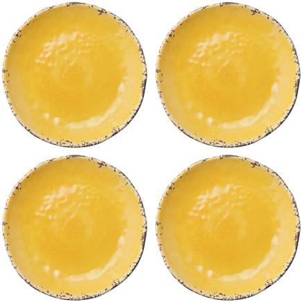 UP Crackle Melamine Round Dessert Plates, Small Serving Plates, for Appetizer, Snacks, and Side Dishes, Yellow, 6 Inch, Set of 4 by UPware