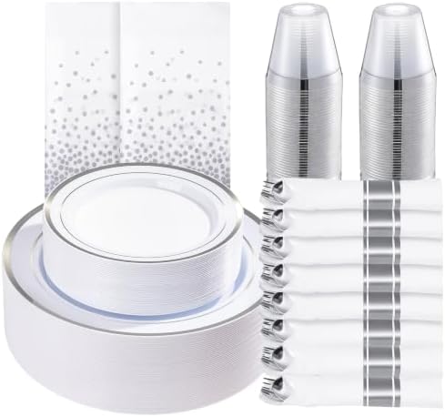 Goodluck 352 Piece Silver Plastic Dinnerware Set for 50 Guests by GoodLuck