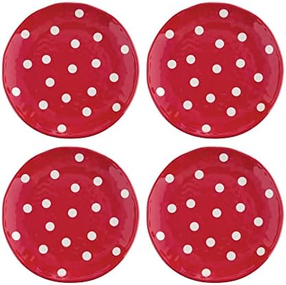UP Red Polka Dot Melamine Round Dessert Plates, Small Serving Plates, Christmas Decorations, for Appetizer, Snacks, and Side Dishes, Red, 6 Inch, Set of 4 by UPware