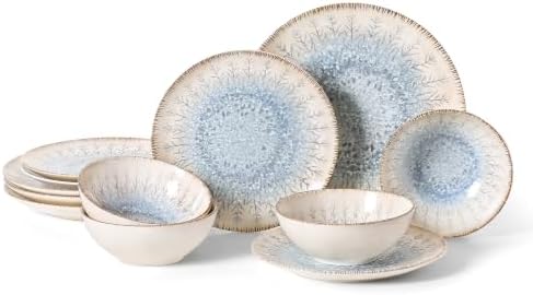 DOMICREVERY Ceramic Dinnerware Sets for 4, 12 pcs Plates and Bowls Sets by Unknown