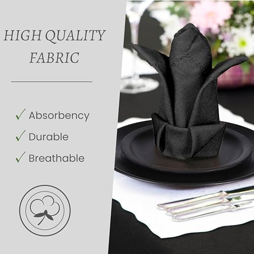 TWINY threads 4 Pcs 100% Cotton Cloth Napkins, 18"x18", Reusable, Black - Image 5